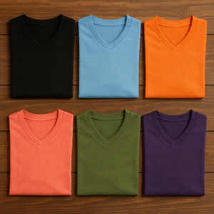 V Neck Unisex Plain Color Cotton T-Shirts