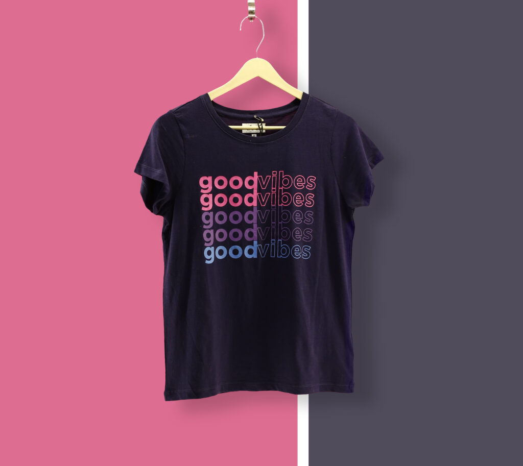 Graphic t-shirt Trendy Design Mockup Presented on Wooden hanger